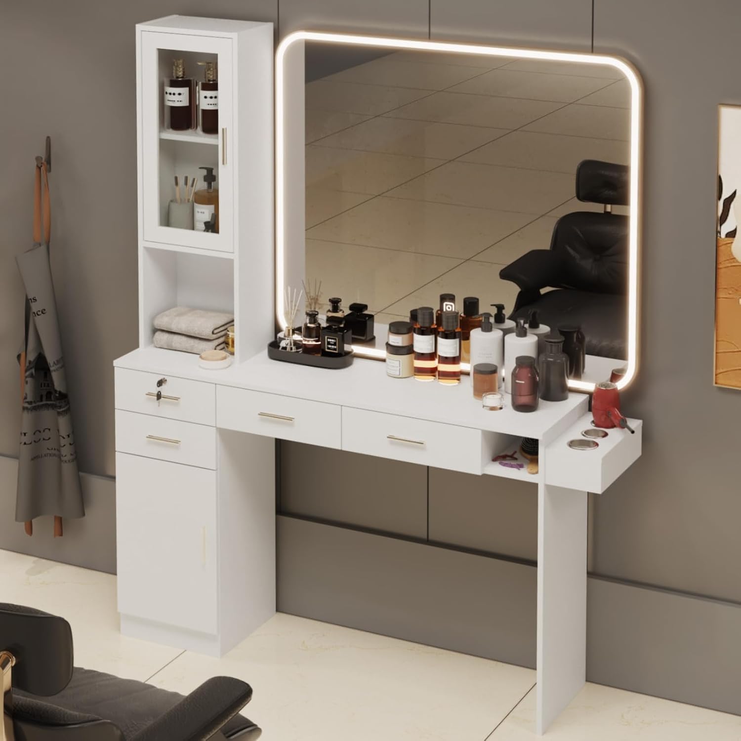 Amazon.com: HolaiNail Salon Station for Hair Styling, Barber Desk